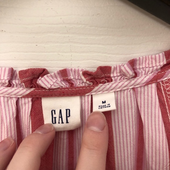 GAP Stripe Ruffle Shirt Lightweight Flowy Peasant Striped Summer Blouse Medium - Picture 5 of 15